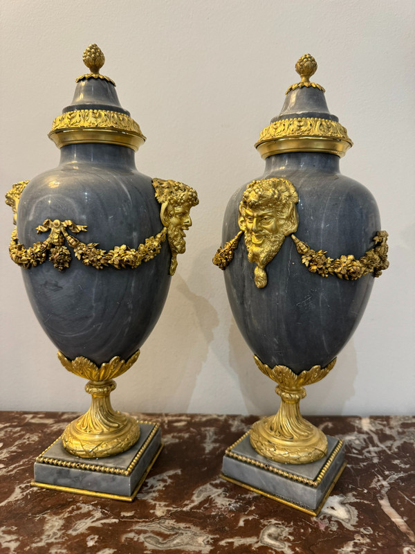 PAIR OF LOUIS XVI STYLE FAUN HEAD CASSOLETTES