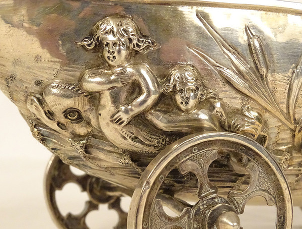 Table Nave German Silver Hanau Amphitrite Dolphins 488gr 19th century