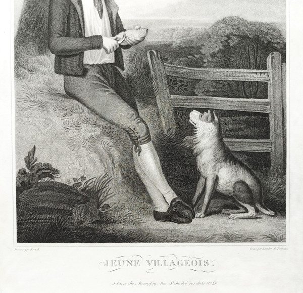 Dog And Young Boy Etching 19th C Engraving Old Print