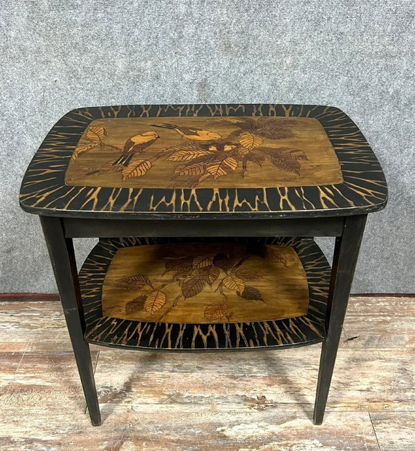 In the spirit of the École de Nancy: magnificent marquetry tea table circa 1900