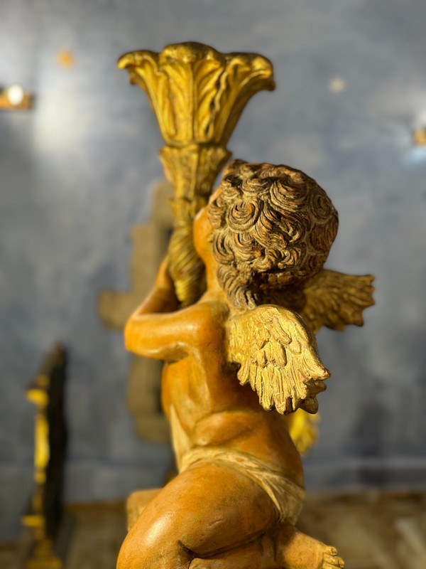 Important Pair Of Ceramic Torch-Holder Angels - Late 19th Century