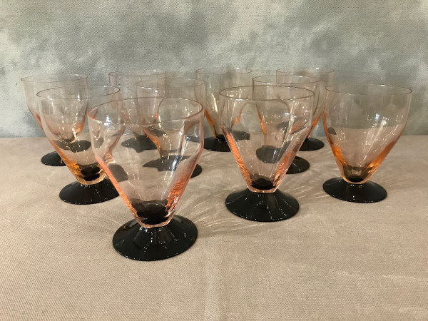 Set of 10 Art Deco glasses, circa 1940, lightly smoked