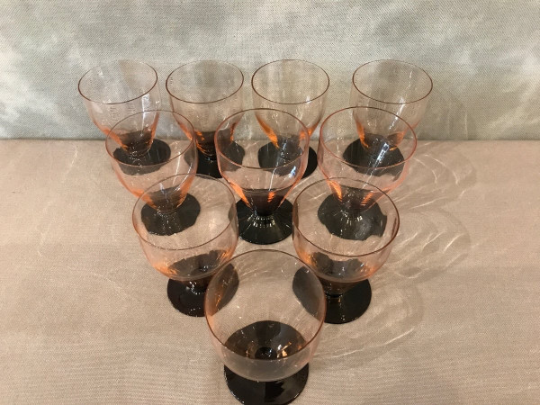 Set of 10 Art Deco glasses, circa 1940, lightly smoked