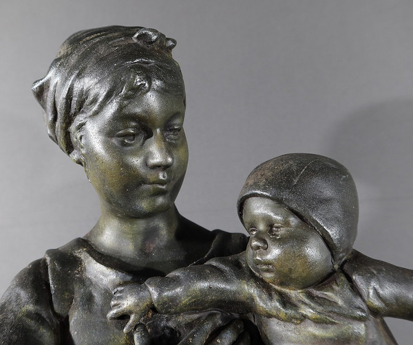 Statue en Régule « Jeune Mère » par L. Steiner – Fin XIXe