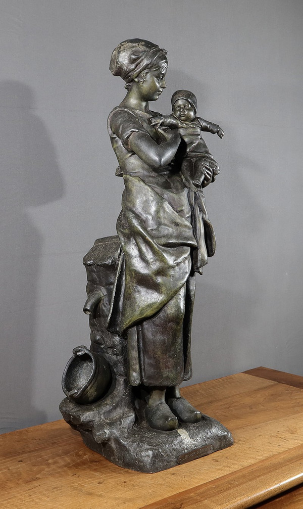 Statue en Régule « Jeune Mère » par L. Steiner – Fin XIXe