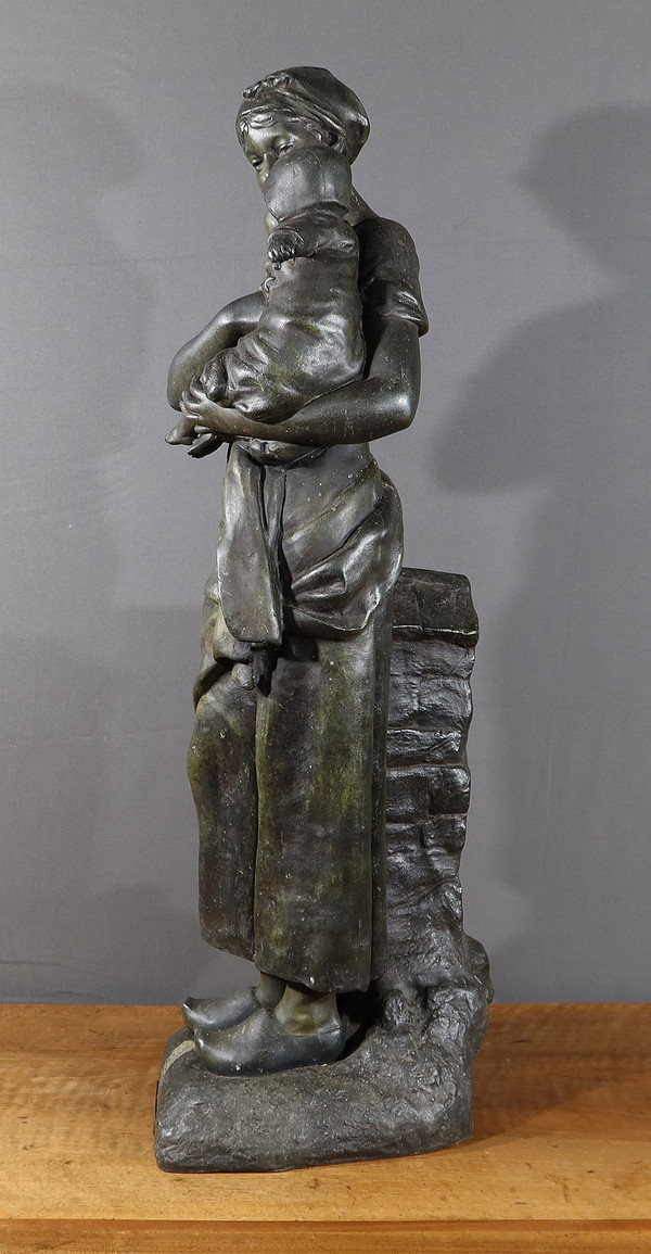 Statue en Régule « Jeune Mère » par L. Steiner – Fin XIXe