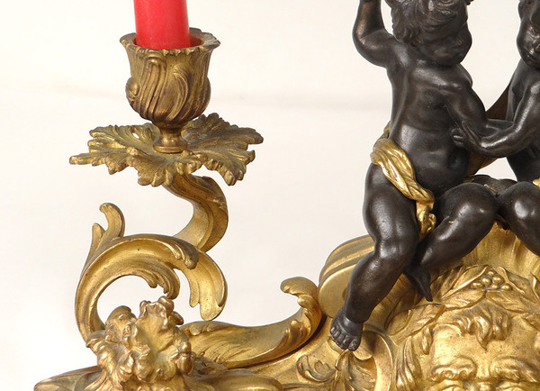 Calamaio Luigi XV rocaille candelieri in bronzo carattere cherubini 41 cm XVIII secolo