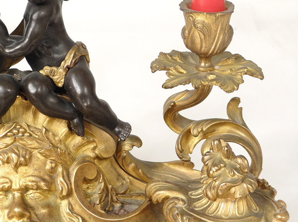 Calamaio Luigi XV rocaille candelieri in bronzo carattere cherubini 41 cm XVIII secolo