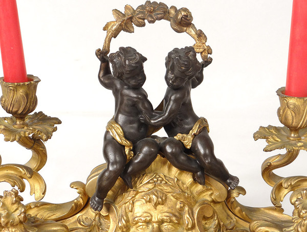 Calamaio Luigi XV rocaille candelieri in bronzo carattere cherubini 41 cm XVIII secolo