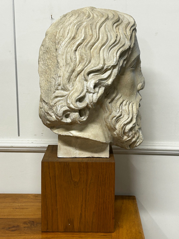 Large Medieval Apostle Head - 20th Century Plaster Cast H 61 Cm