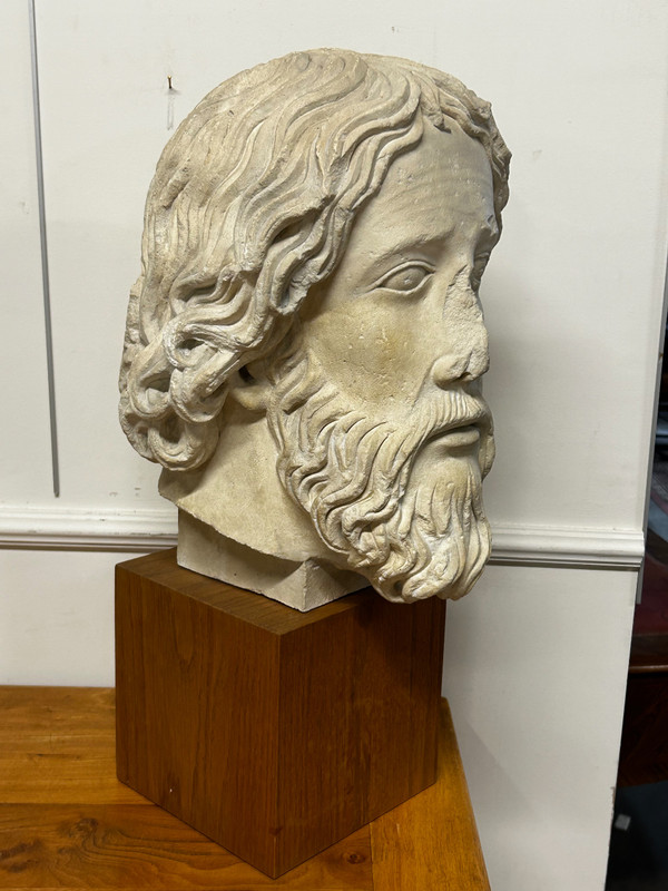 Large Medieval Apostle Head - 20th Century Plaster Cast H 61 Cm