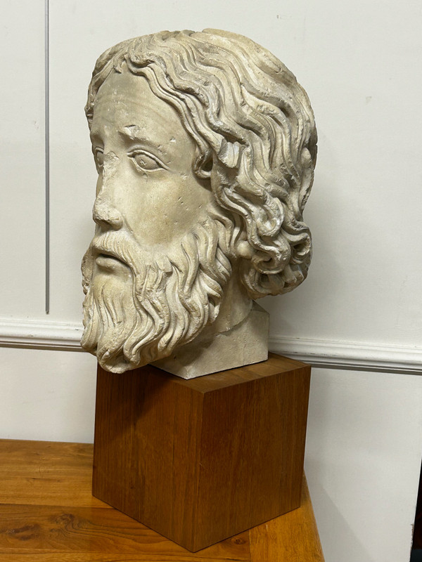 Large Medieval Apostle Head - 20th Century Plaster Cast H 61 Cm