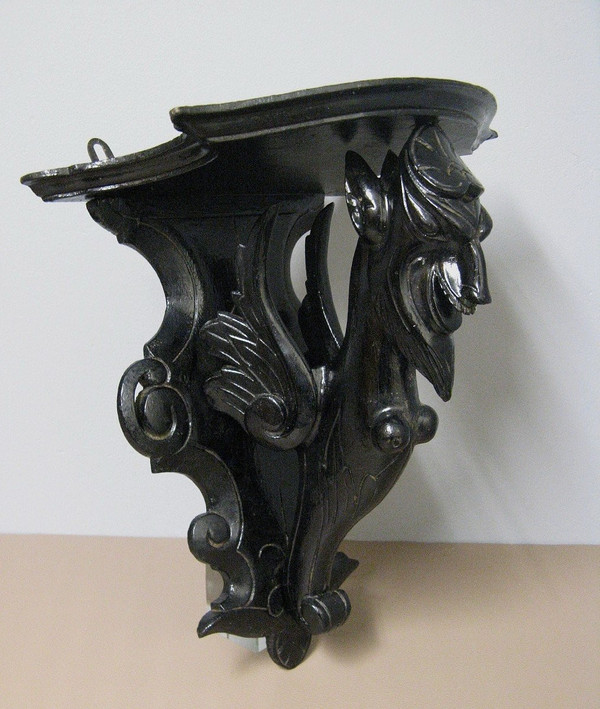 Carved Wood Devil's Head Sconce.