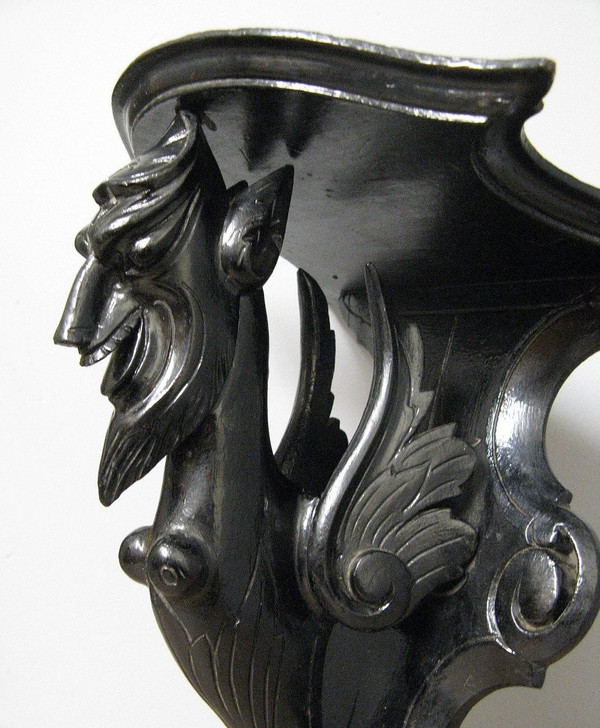 Carved Wood Devil's Head Sconce.