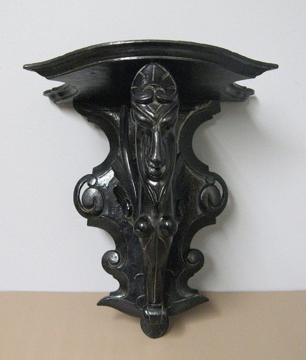 Carved Wood Devil's Head Sconce.