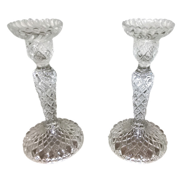 Pair of glass candlesticks signed de vallerysthal