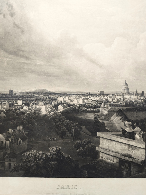 Paris Vue Prise De La Terrasse De l'Observatoire Gravure Par Himely 19ème