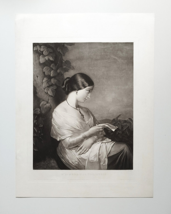 Romantic Engraving After Charlemagne-oscar Guët Etching  Portrait Of A Lady 19th C Old Print