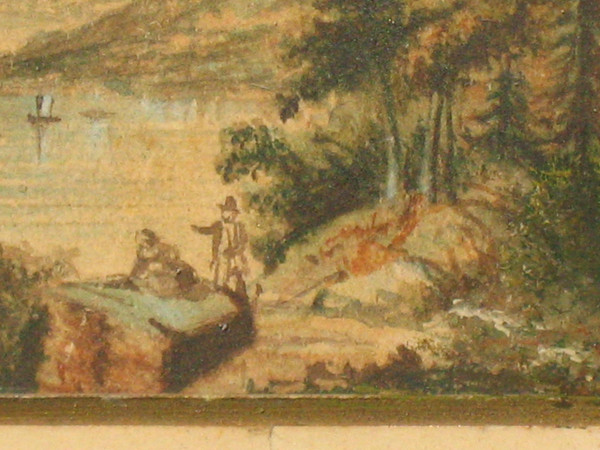 19th century Swiss school Small gouache depicting a mountainous lakescape Bronze frame