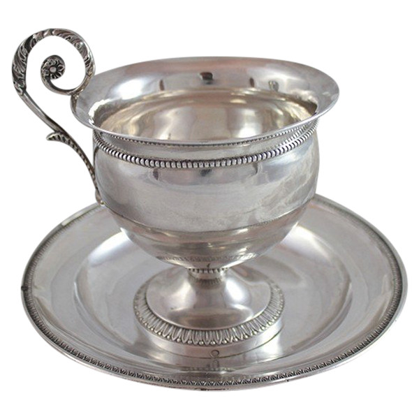 Solid silver cup and saucer 'Vieillard' hallmark, big guarantee Paris (1819-1838)