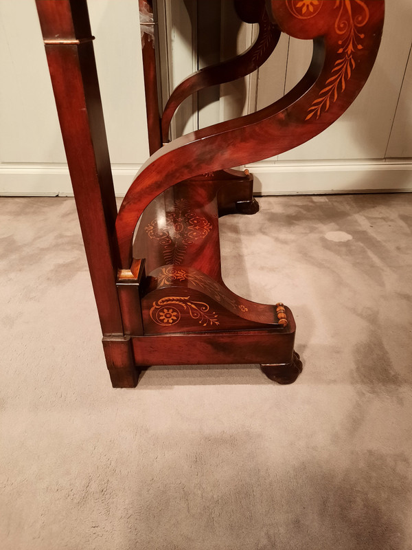 Charles X period console in mahogany and sycamore.