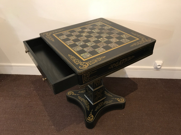 Games table in black wood and mother-of-pearl decor 20th century 