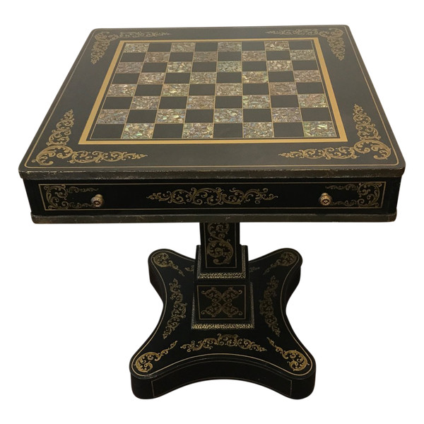 Games table in black wood and mother-of-pearl decor 20th century 