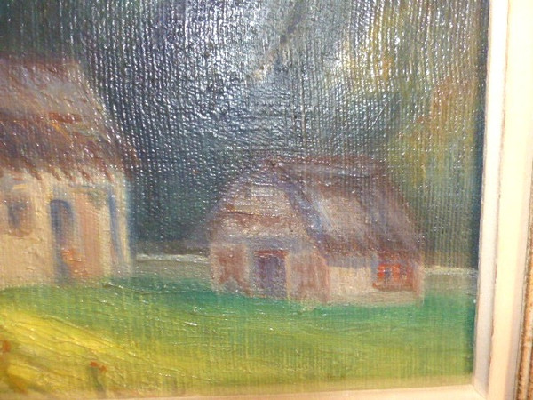 Oil painting on canvas village Auron Nice (signed Fabien 1951)