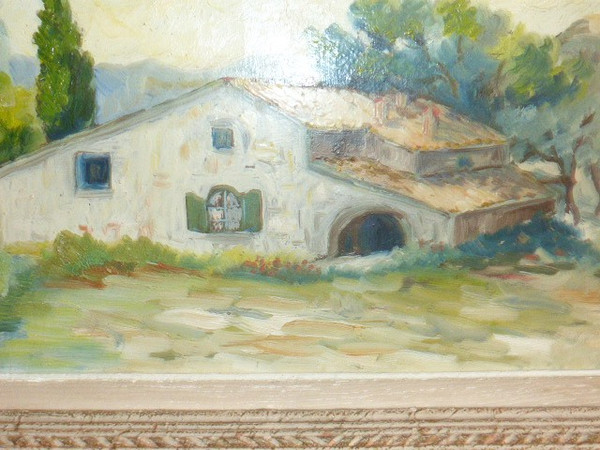 Oil painting on canvas landscape made in Avignon (signed Fabien 1947)