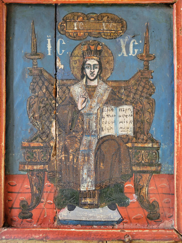 painting Icon of Christ enthroned, oil on wood.