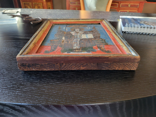 painting Icon of Christ enthroned, oil on wood.