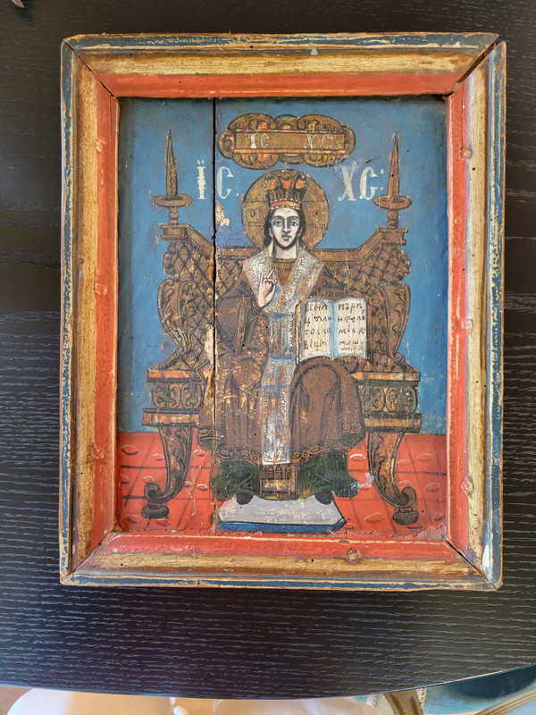 painting Icon of Christ enthroned, oil on wood.