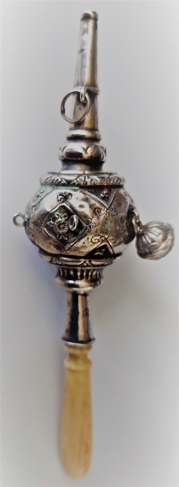 19th century silver whistling rattle