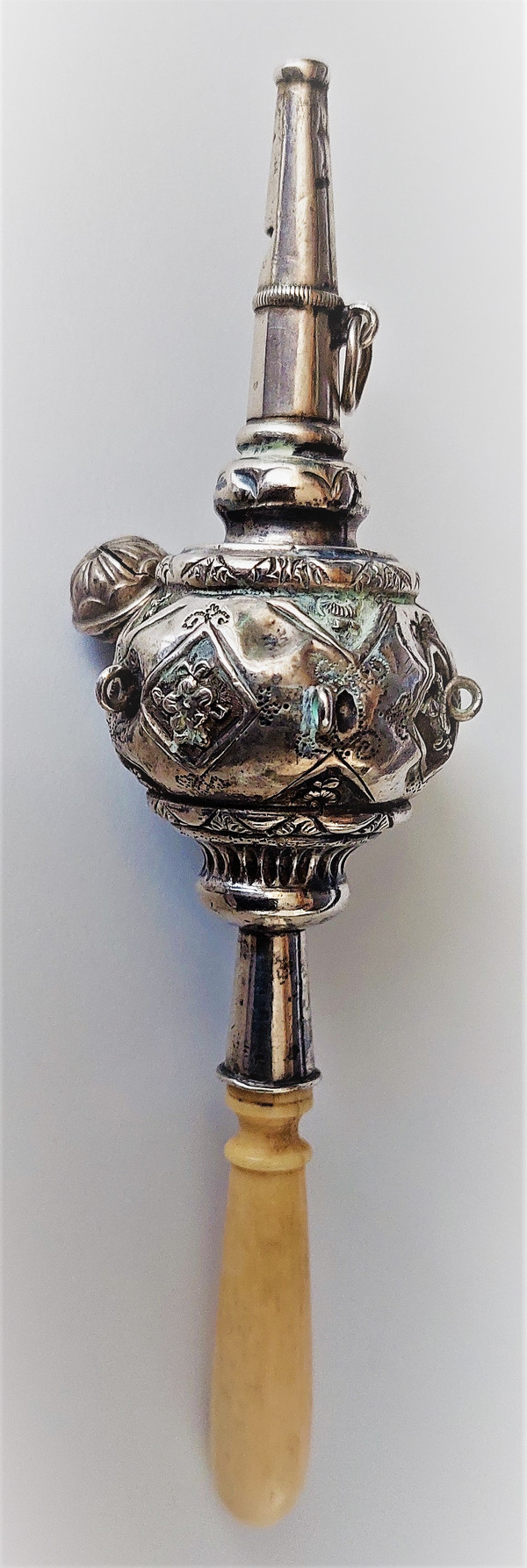 19th century silver whistling rattle