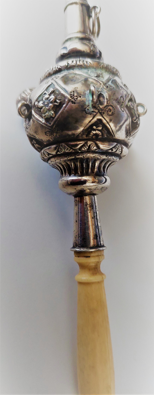 19th century silver whistling rattle