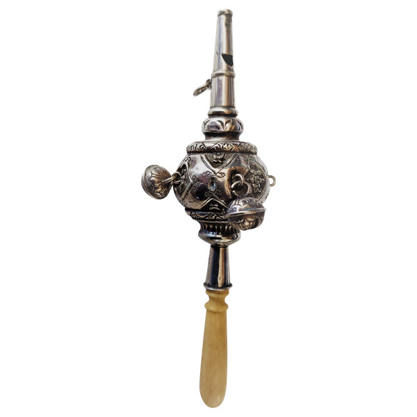 19th century silver whistling rattle