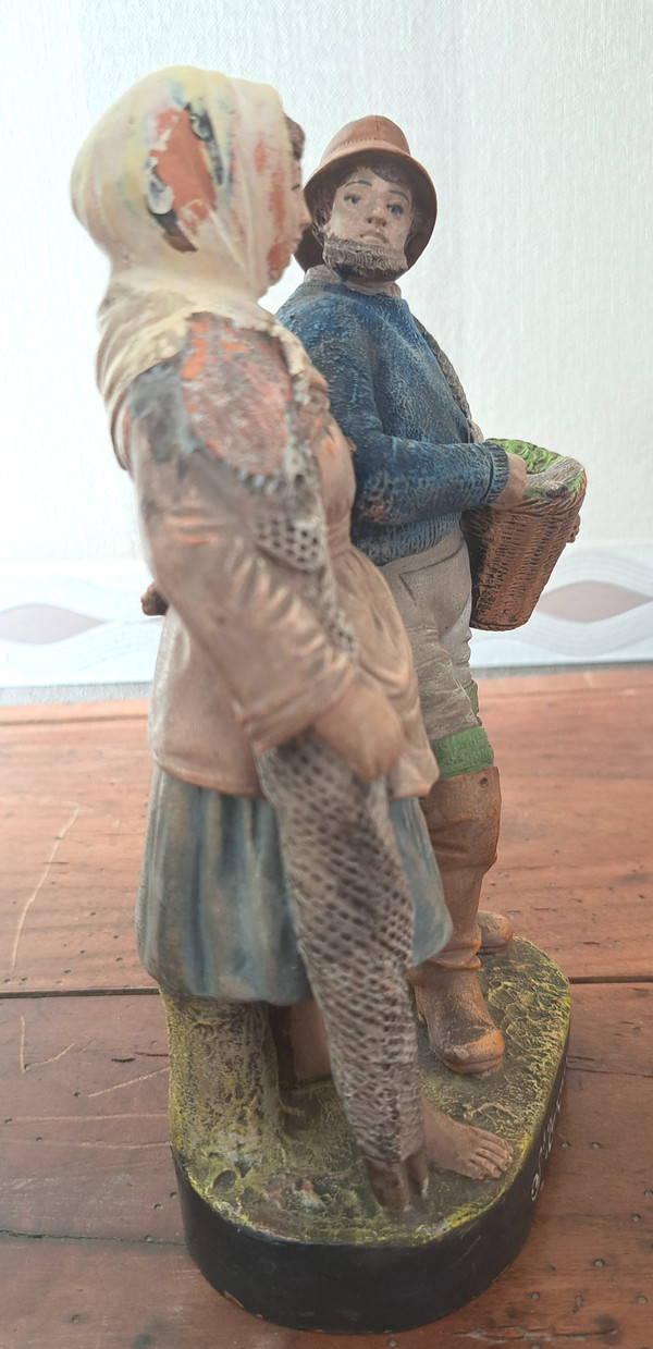 Terracotta couple of fishermen from St Nazaire 20th century