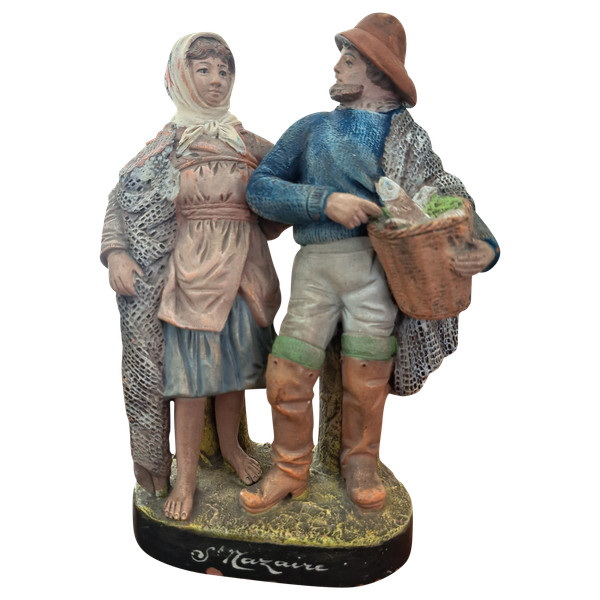 Terracotta couple of fishermen from St Nazaire 20th century