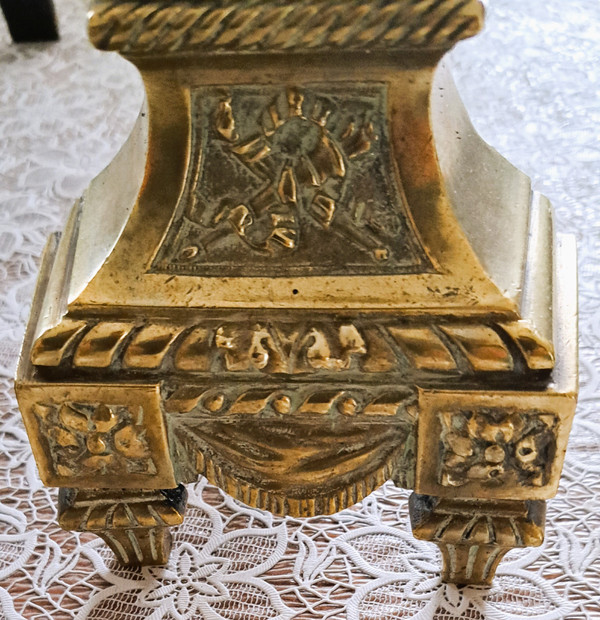 Pair of Louis XV style andirons in cast bronze