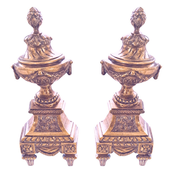 Pair of Louis XV style andirons in cast bronze