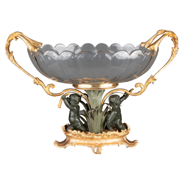 Baccarat Crystal Center Piece in Bronze Setting, 20th Century