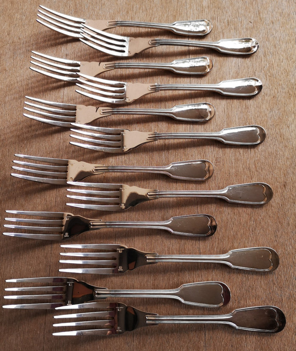 12 individual fish cutlery Chinon model Christofle silverware