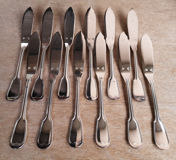 12 individual fish cutlery Chinon model Christofle silverware