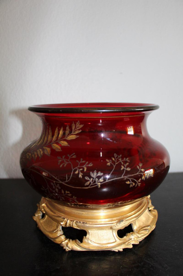 Vase Napoleon III Aus Kristall Und Vergoldeter Bronze