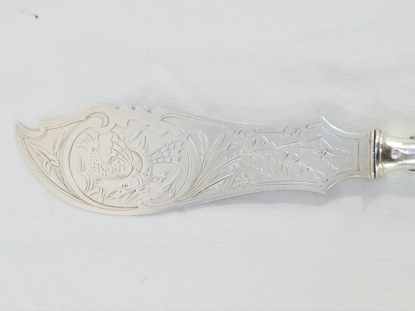 Solid SILVER fish service cutlery 19 eme Victor BOIVIN ( son)