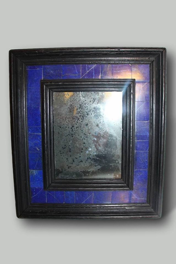 Small Blackened Wooden Mirror In Lapis Lazuli