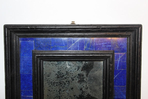 Small Blackened Wooden Mirror In Lapis Lazuli