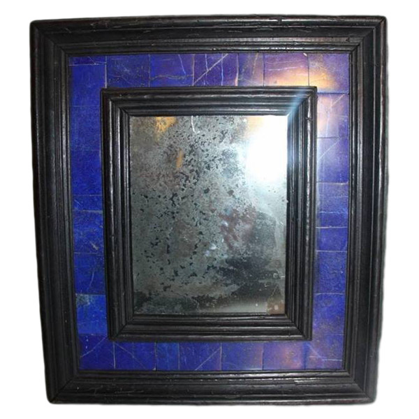 Small Blackened Wooden Mirror In Lapis Lazuli