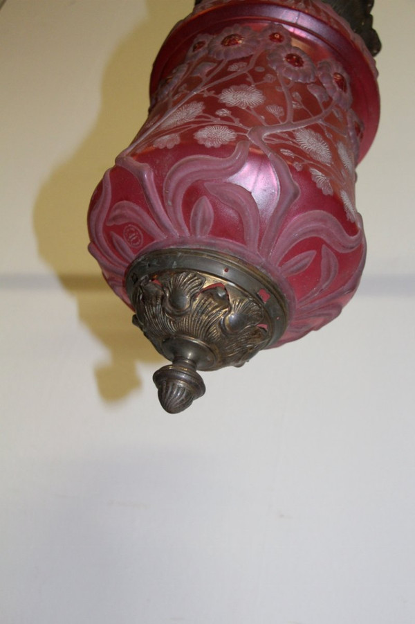 Lanterne En Cristal Rouge De Krasna , Signé Art Nouveau