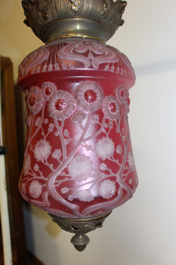 Lanterne En Cristal Rouge De Krasna , Signé Art Nouveau